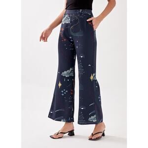 Love, Bonito Asterin Flare Leg Pants in Celestial Galaxy Navy Blue Size 6 Z